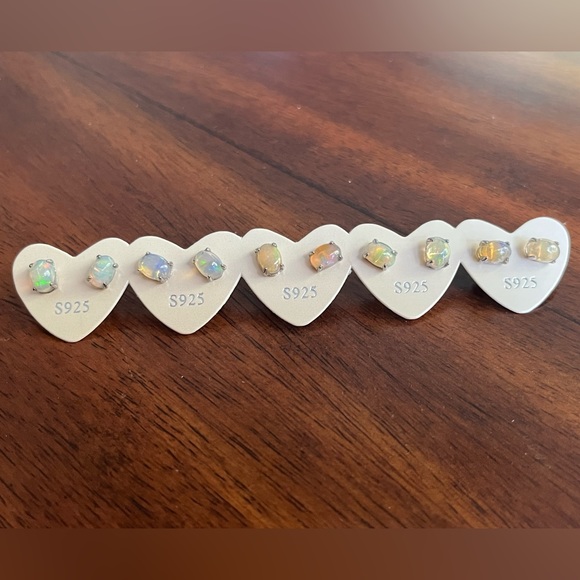 Jewelry - Opal Gemstone Silver Stud Earrings